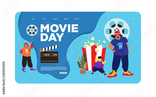 movie festival, online cinema vector illustration concept, people watching movie by online streaming, millenial vlogger, can use for, landing page, template, ui, web, homepage, poster, banner, flyer