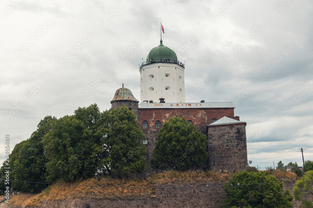 Vyborg, Russia - Vyborg castle on an island in the Gulf of Finland. The famous view of Vyborg. Tower of St. Olav.