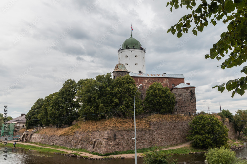 Vyborg, Russia  - Vyborg castle on an island in the Gulf of Finland. The famous view of Vyborg. Tower of St. Olav.