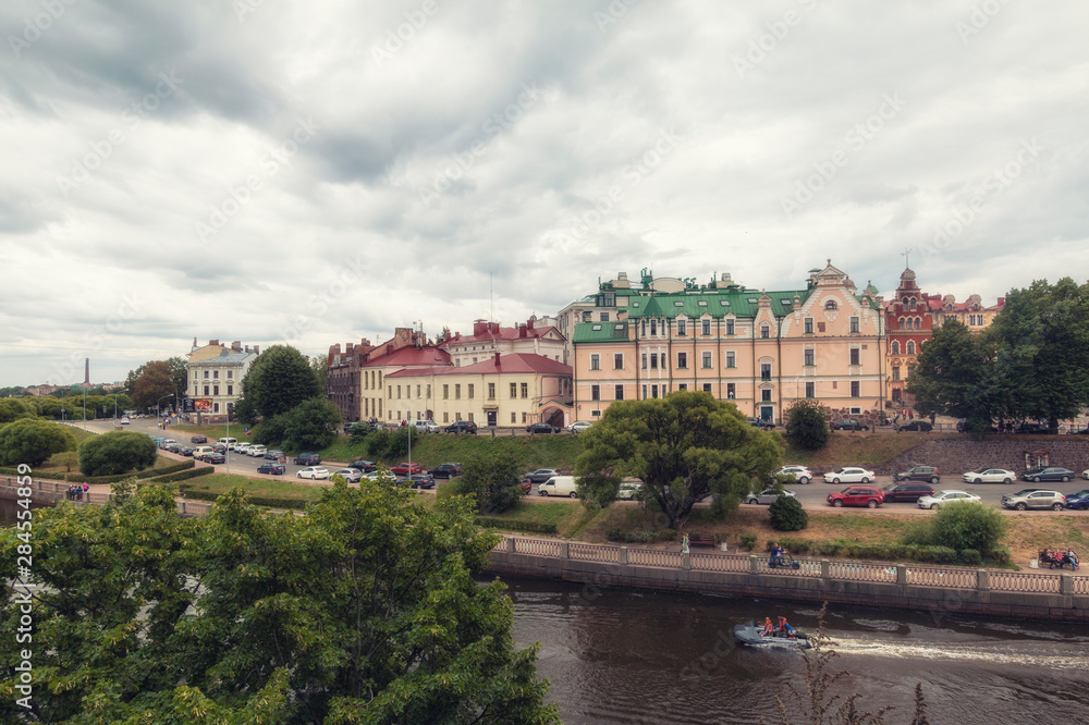 Vyborg, Russia - The streets of Vyborg. View of the city from the Vyborg castle. Leningrad region.