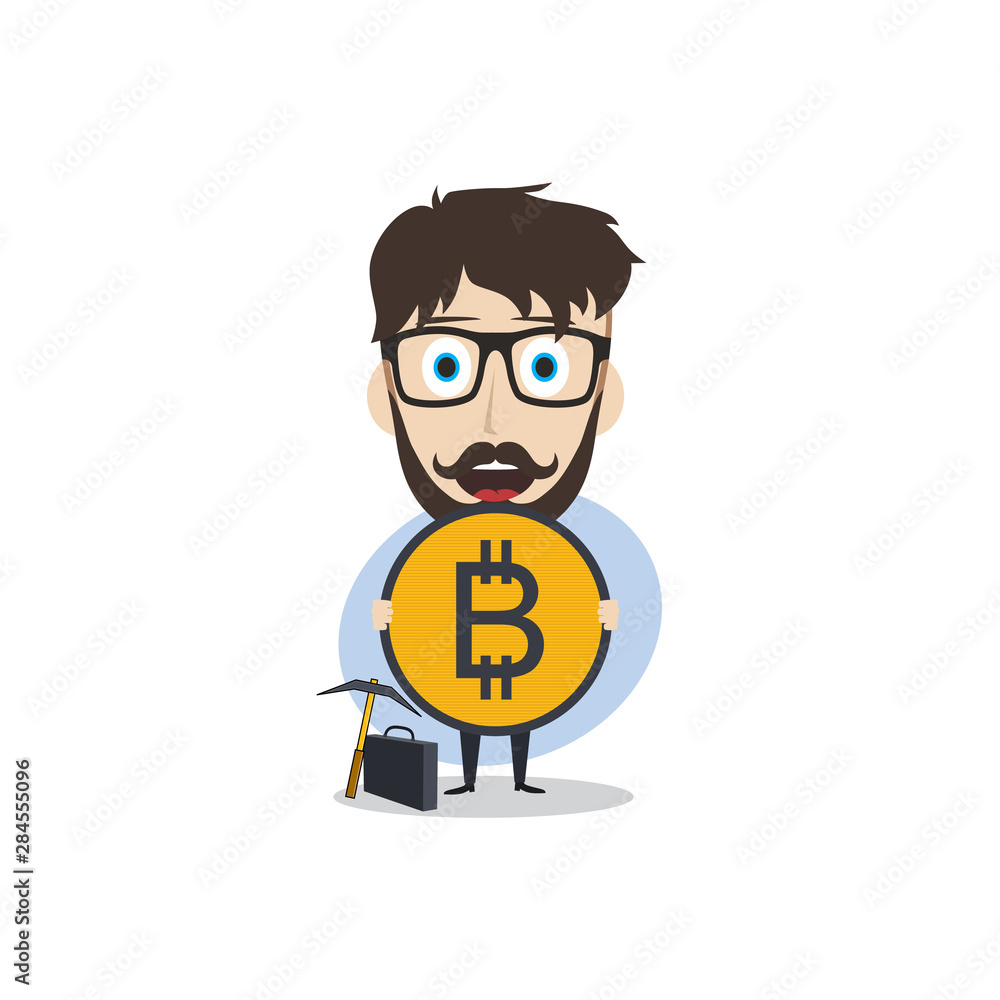 bitcoin crypto currency theme cartoon gentleman male man miner boy bitcoin crypto currency theme cartoon gentleman male man miner boy