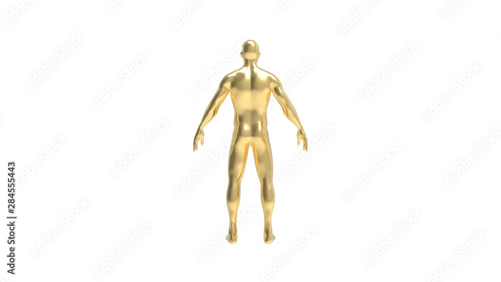 Human body 3d rendering of a golden human body in white background Human body 3d rendering of a golden human body in white background