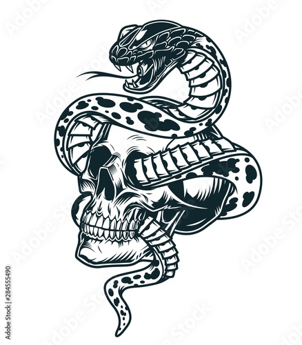Snake entwined with skull template