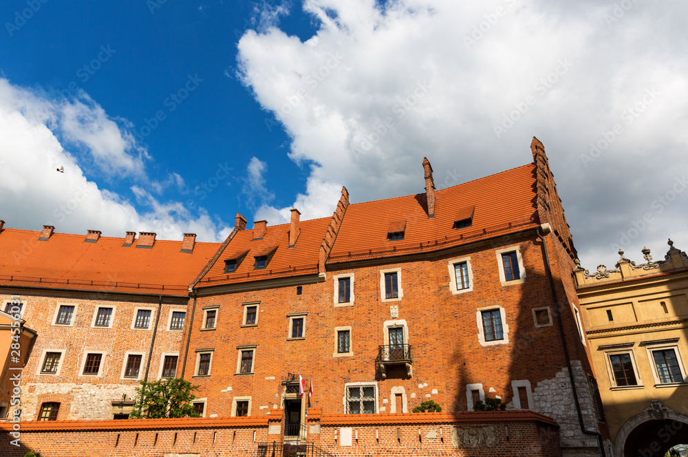 Wawel castle building in sunny day, Krakow, Poland