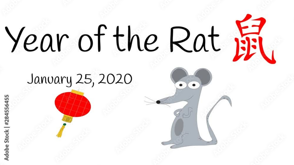 Chinese Horoscope rat animated on white with New Year greeting. Chinese Horoscope rat animated on white with New Year greeting.