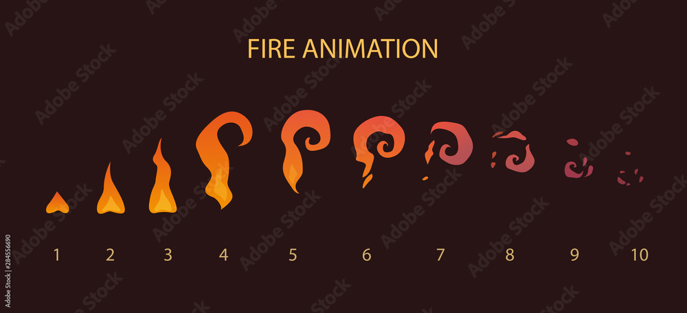 VFX effect storyboard. Fire animation sprites, vector flame video frames.  Stock Vector | Adobe Stock