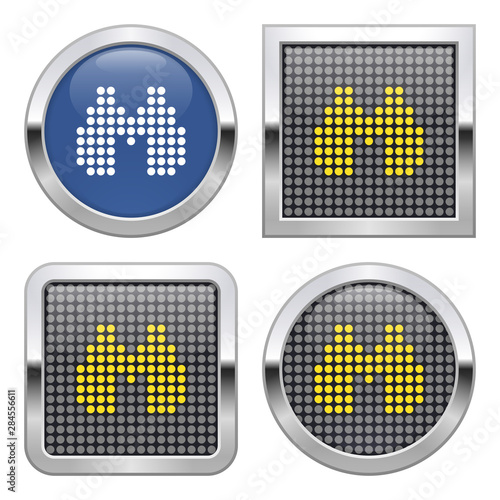 Dotted icon of binoculars on glossy button in four variants