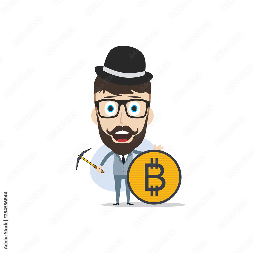 bitcoin crypto currency theme cartoon gentleman male man miner boy bitcoin crypto currency theme cartoon gentleman male man miner boy