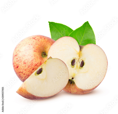 Slised and whole fresh apple isolated on white background