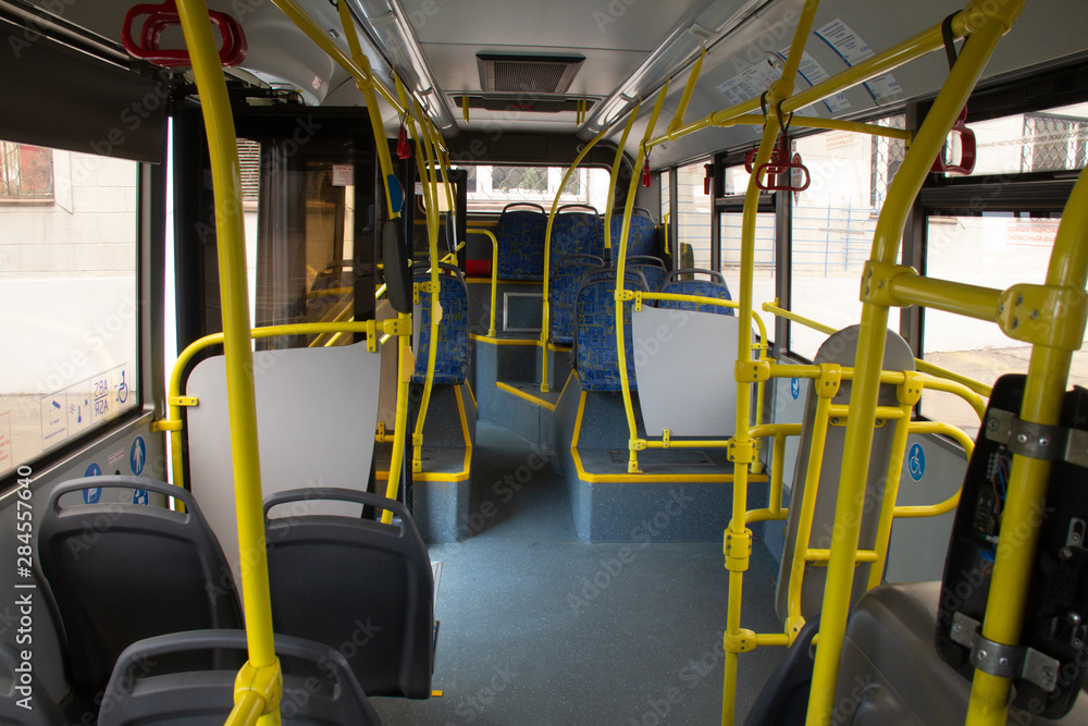 Fototapeta premium Salon of a medium-capacity bus operating in Moscow