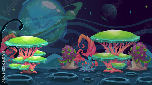 Fantasy alien landscape. Another world concept background.