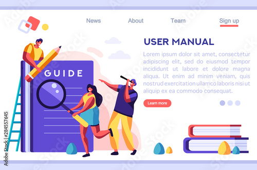 Instructions Manual Concept. Textbook, Document Construction. User Catalog. Guide, Instruction Concept for Web Banner, Infographics, Hero Images. Flat Vector Illustration Isolated on White Background.