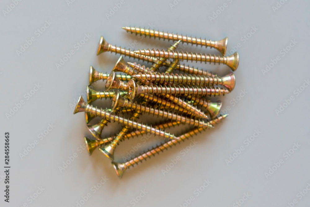 Screws on a gray background. Repair and maintenance concept. close up Screws on a gray background. Repair and maintenance concept. close up