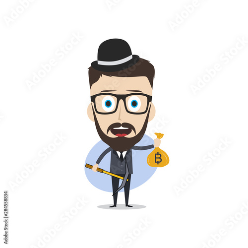 bitcoin crypto currency theme cartoon gentleman male man miner boy