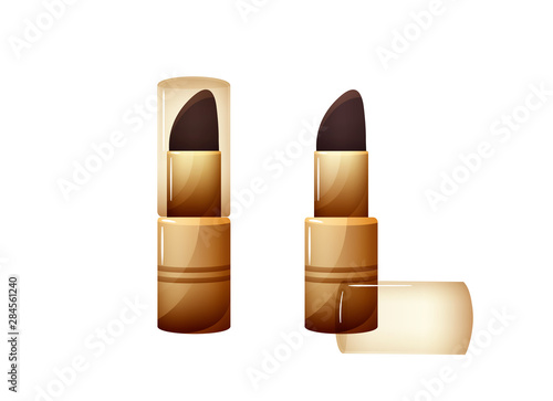 Trendy matte dark lipstick in golden tube, vector