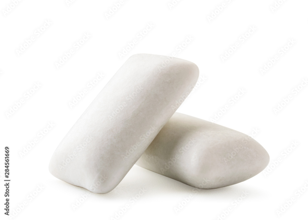 Two chewing gum pads close up on a white. Isolated. Two chewing gum pads close up on a white. Isolated.
