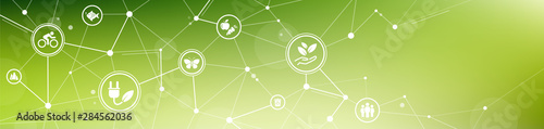 sustainability icon banner: environment, green energy, sustainable development – vector illustration
