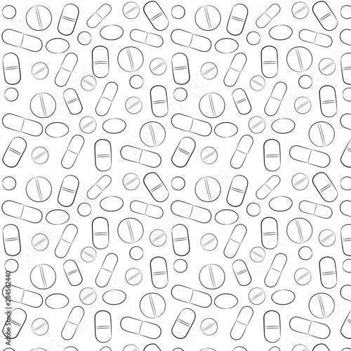  Pills on a white background. Sketch. Pills. Stock illustration.