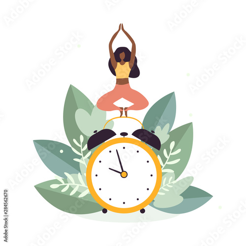 Isolated young woman character doing yoga