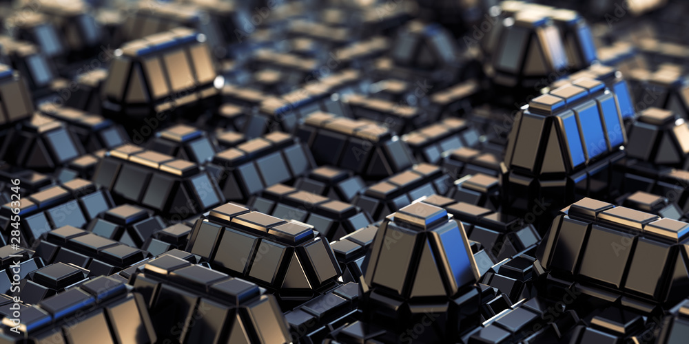 Abstract Geometric city background with reflective cubic metal tiles pattern and bokey, close-up view. Abstract Geometric city background with reflective cubic metal tiles pattern and bokey, close-up view.