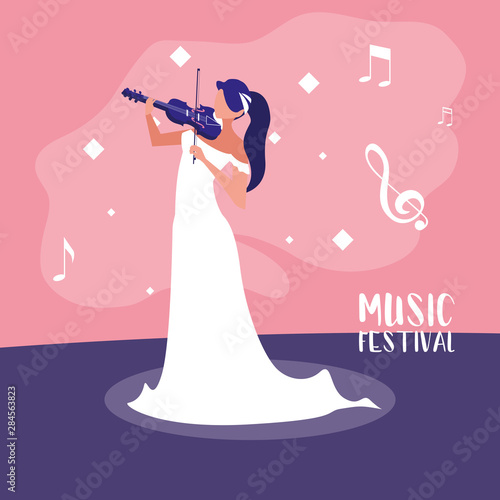 music festival poster with woman playing fiddle