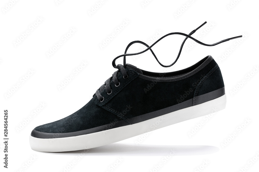 black trendy sneaker  shoe isolated on white background. - obrazy, fototapety, plakaty 