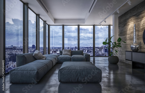 Luxury penthouse living room in evening light photo