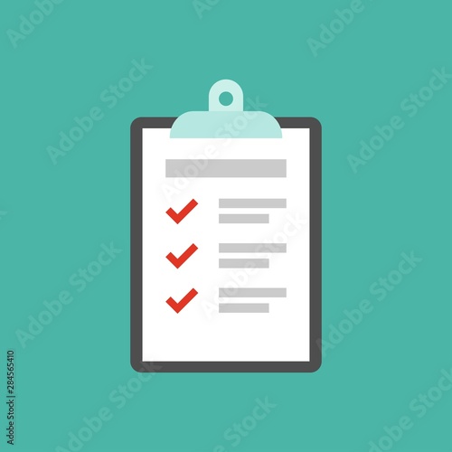 To-do check list with ticks and points. Clipboard with check marks.flat icon isolated on blue.