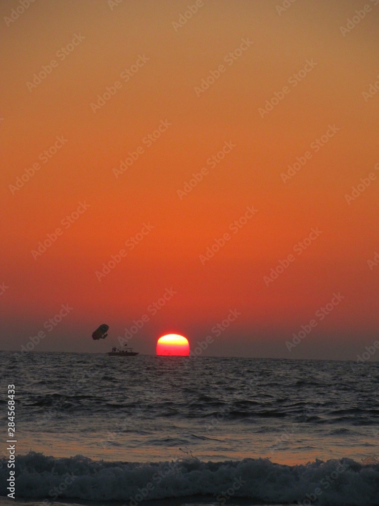 Parasailing in Colva Beach- Goa- India in Sunset