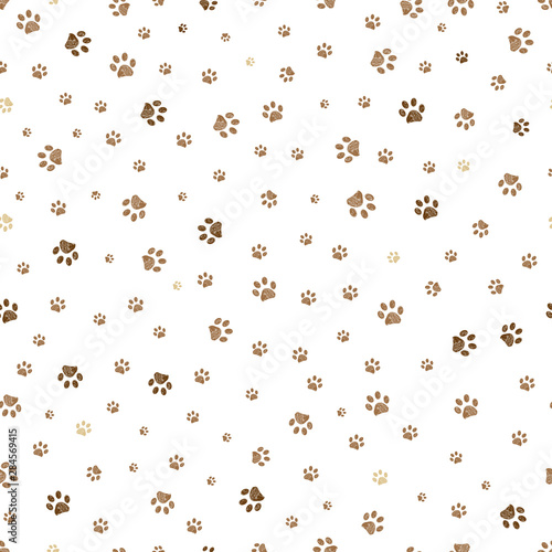Trace brown doodle paw prints seamless pattern background