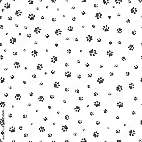 Trace black doodle paw prints seamless pattern background photo