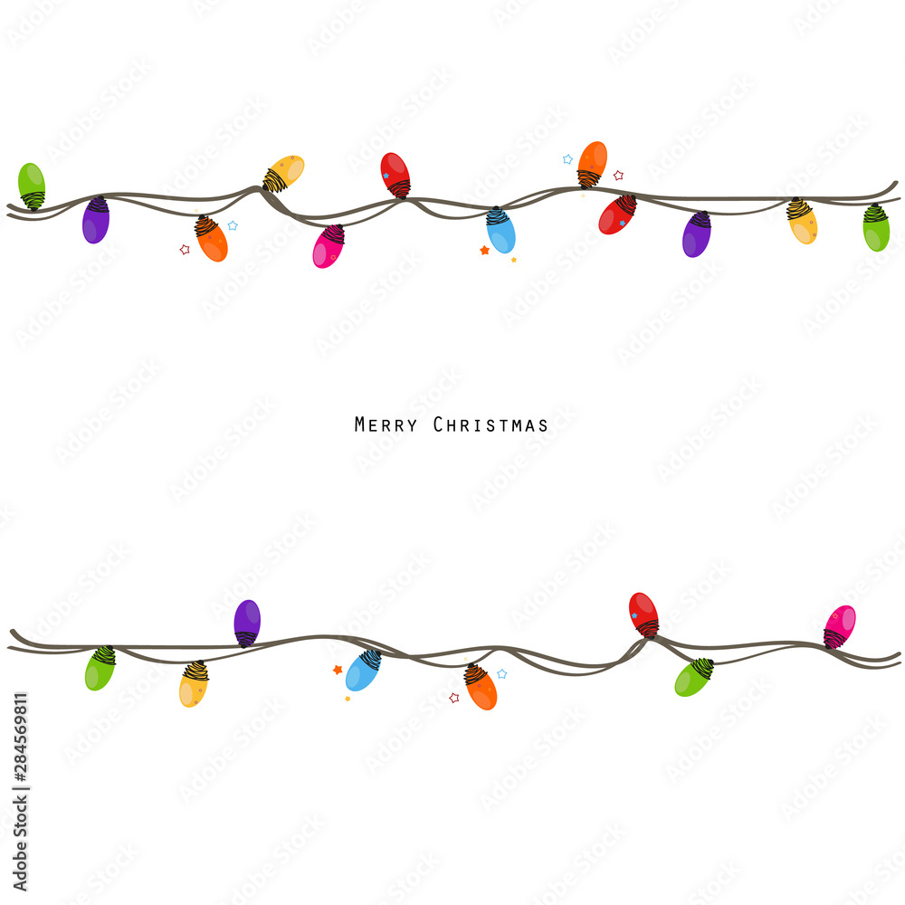 Fototapeta premium Colorful Christmas light bulb frame. Happy new year greeting card