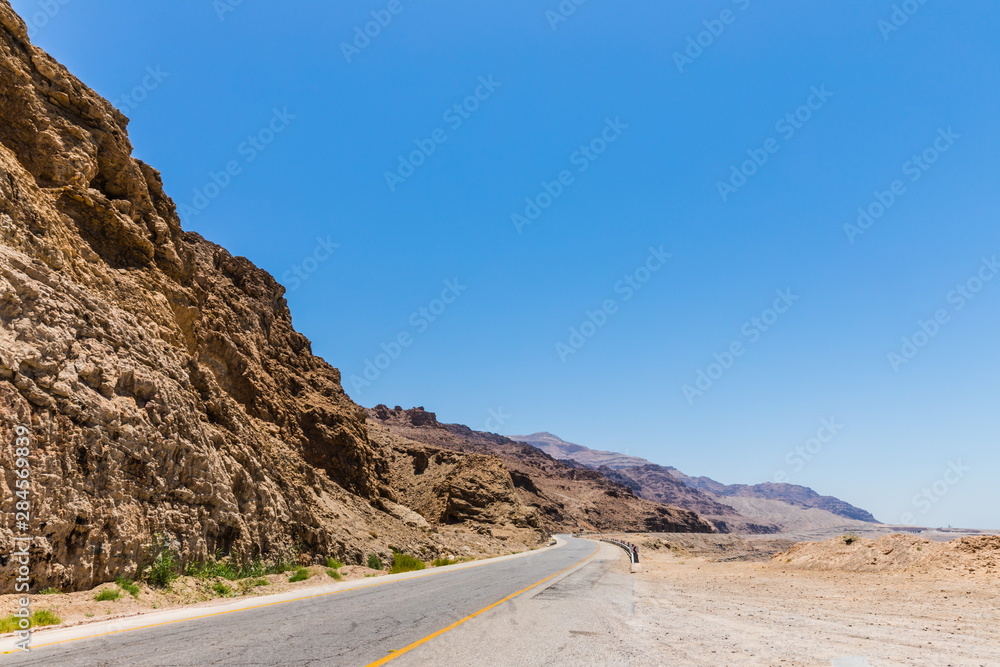 the scenic King’s Highway 35 from Amman to Petra in Jordan. 