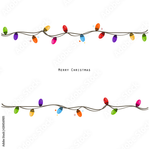 Colorful Christmas light bulb frame. Happy new year greeting card