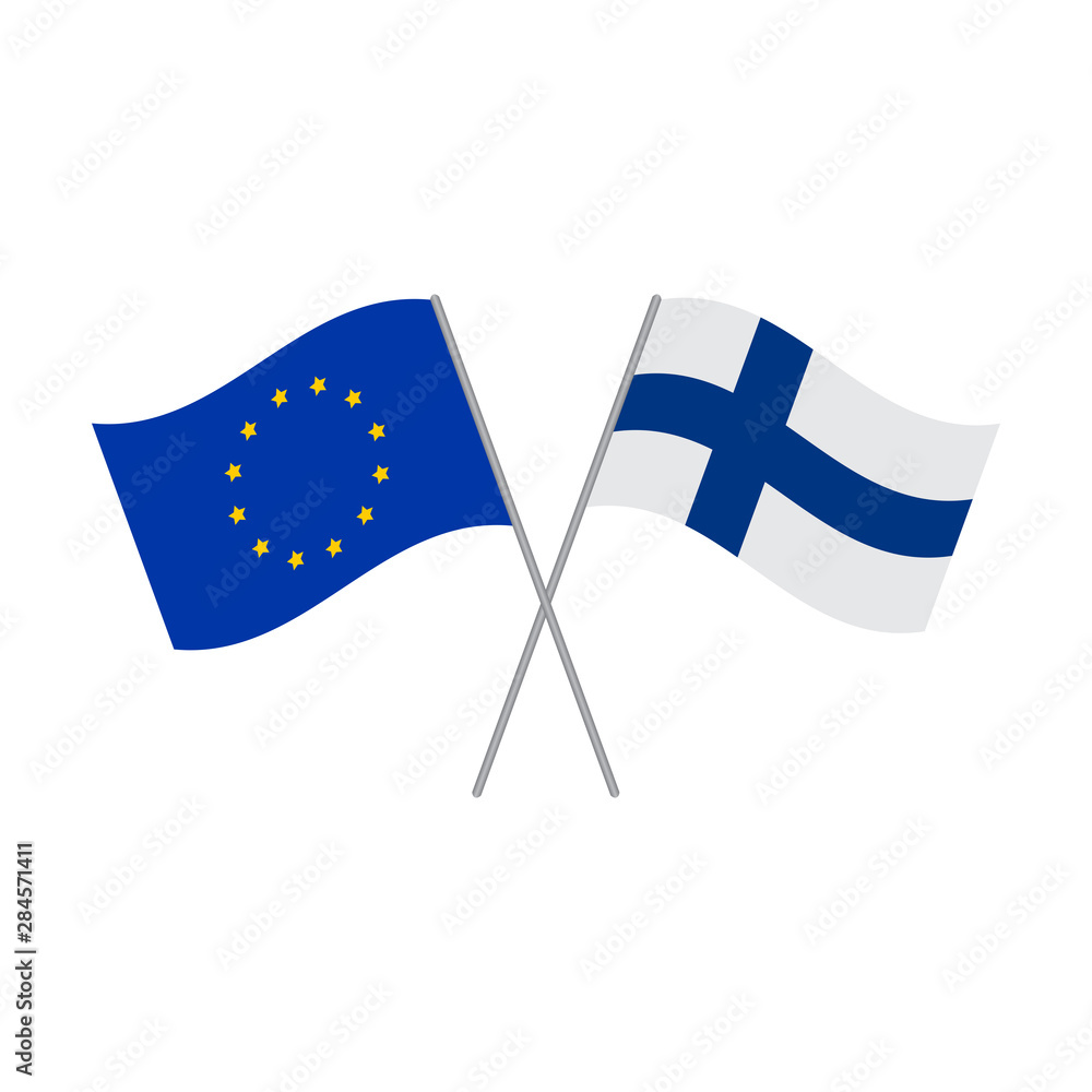 European Union and Finnish flags vector isolated on white background European Union and Finnish flags vector isolated on white background