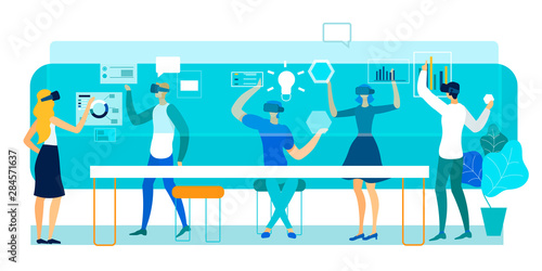 Vector Illustration Virtual Reality In Office.