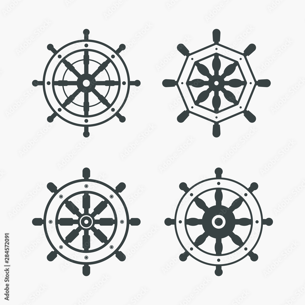 Ship steering icon set. Rudder symbol vector sign isolated on white background. Simple logo vector illustration for graphic and web design