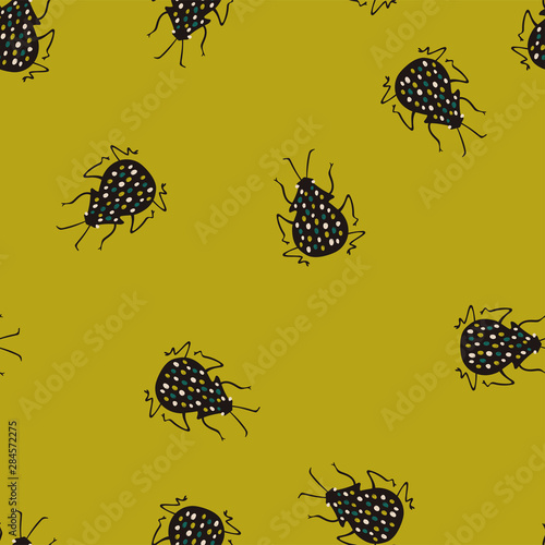 Folk Art Seamless Pattern With Bugs.