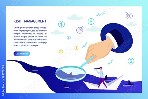 Risk Management Banner, Business Man on Paper Boat