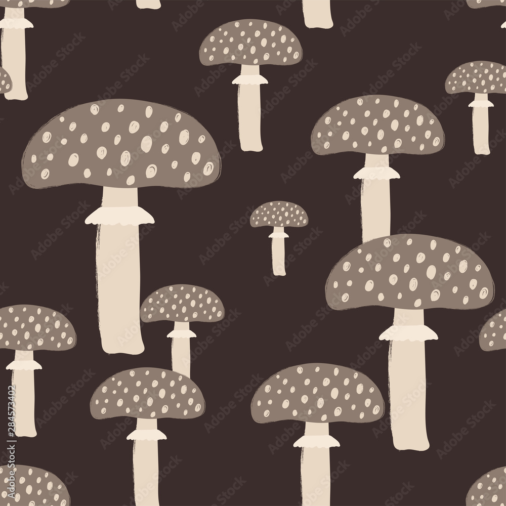 Seamless Pattern With Fly Agaric Mushrooms.