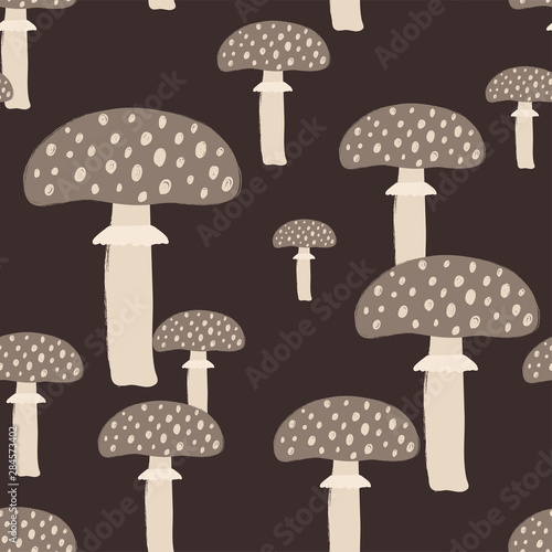 Seamless Pattern With Fly Agaric Mushrooms.