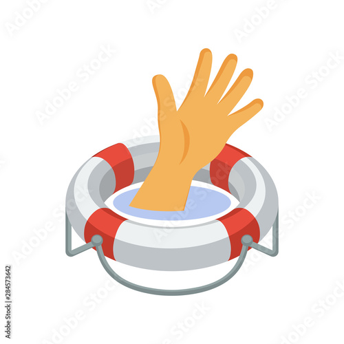 Illustrated icon with the concept of assisting safety in drowning in water