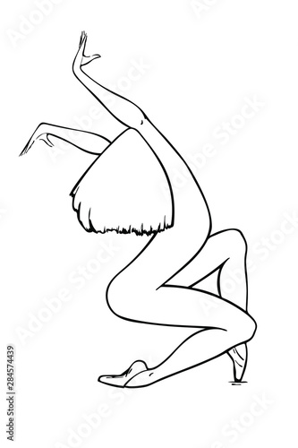 This girl ballerina is dancing modern dance. Stock vector illustration. Isolate on a white background. Silhouette. Minimalism. Coloring book