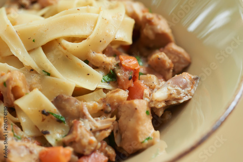 Italian pasta close-up with beef