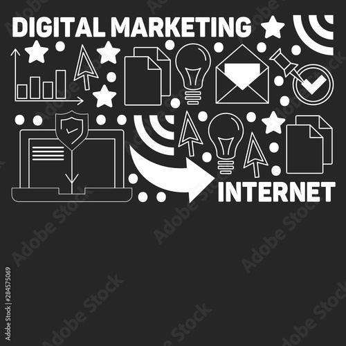 Digital marketing pattern with vector icons. Management  start up  business  internet technology.