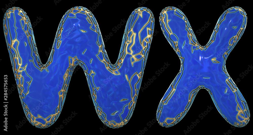 Obraz premium Realistic 3D letters set W, X made of gold shining metal letters.