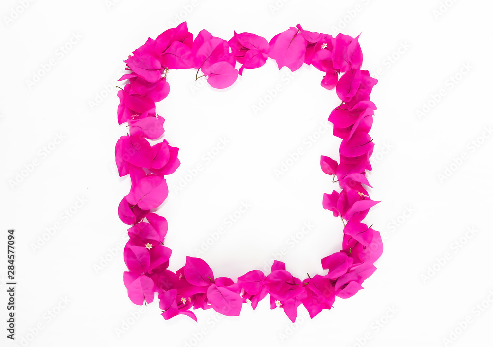 decorative frame from natural pink small flowers of bougainvillea