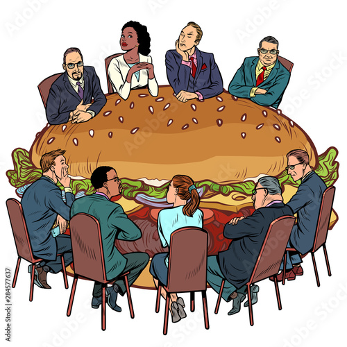 a group of people in a restaurant. Burger fast food