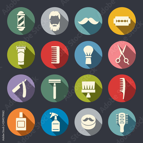 Barber shop flat vector icon set