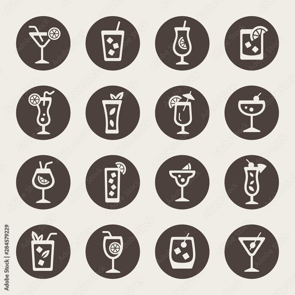 Alcohol cocktails vector icons
